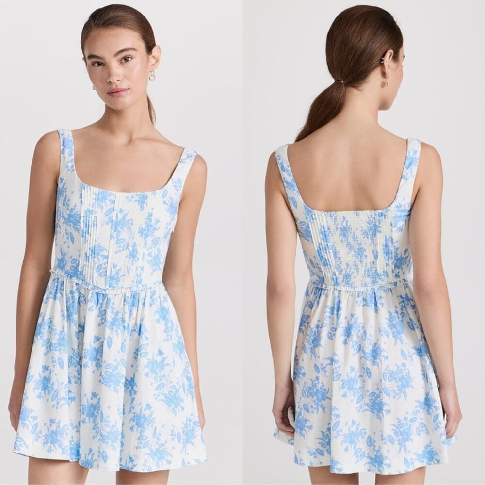 LOVESHACKFANCY Linen Dress Blue Floral Feminine | Coastal Chic Hamptons Preppy 6 - Picture 10 of 13